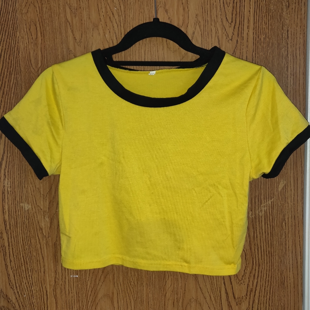 Yellow cropped baseball tee